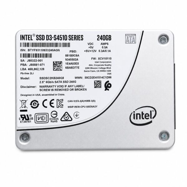Intel SSD D3-S4510 Series (240GB, 2.5in SATA 6Gb/s, 3D2, TLC) SSDSC2KB240G8
