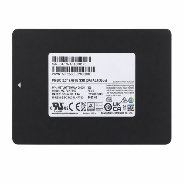 Samsung PM883 7.68 TB SATA 6.0 Gbps SATA III, 3.0  MZ7LH7T6HMLA-00005
